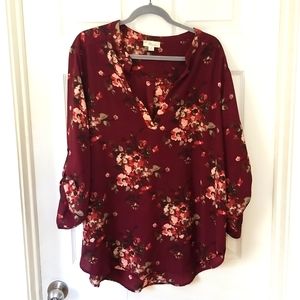 Burgendy floral top 2X